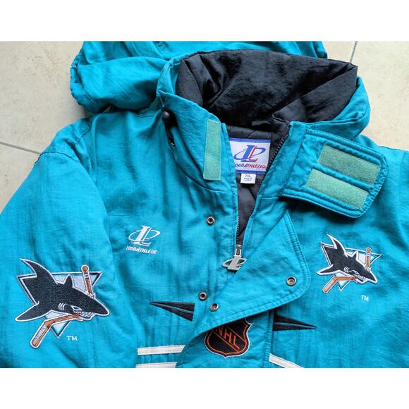 San Jose Sharks 90s Logo ATHLETIC puffer SPELL jacket XL teal NHL hockey vintage - Picture 4 of 10